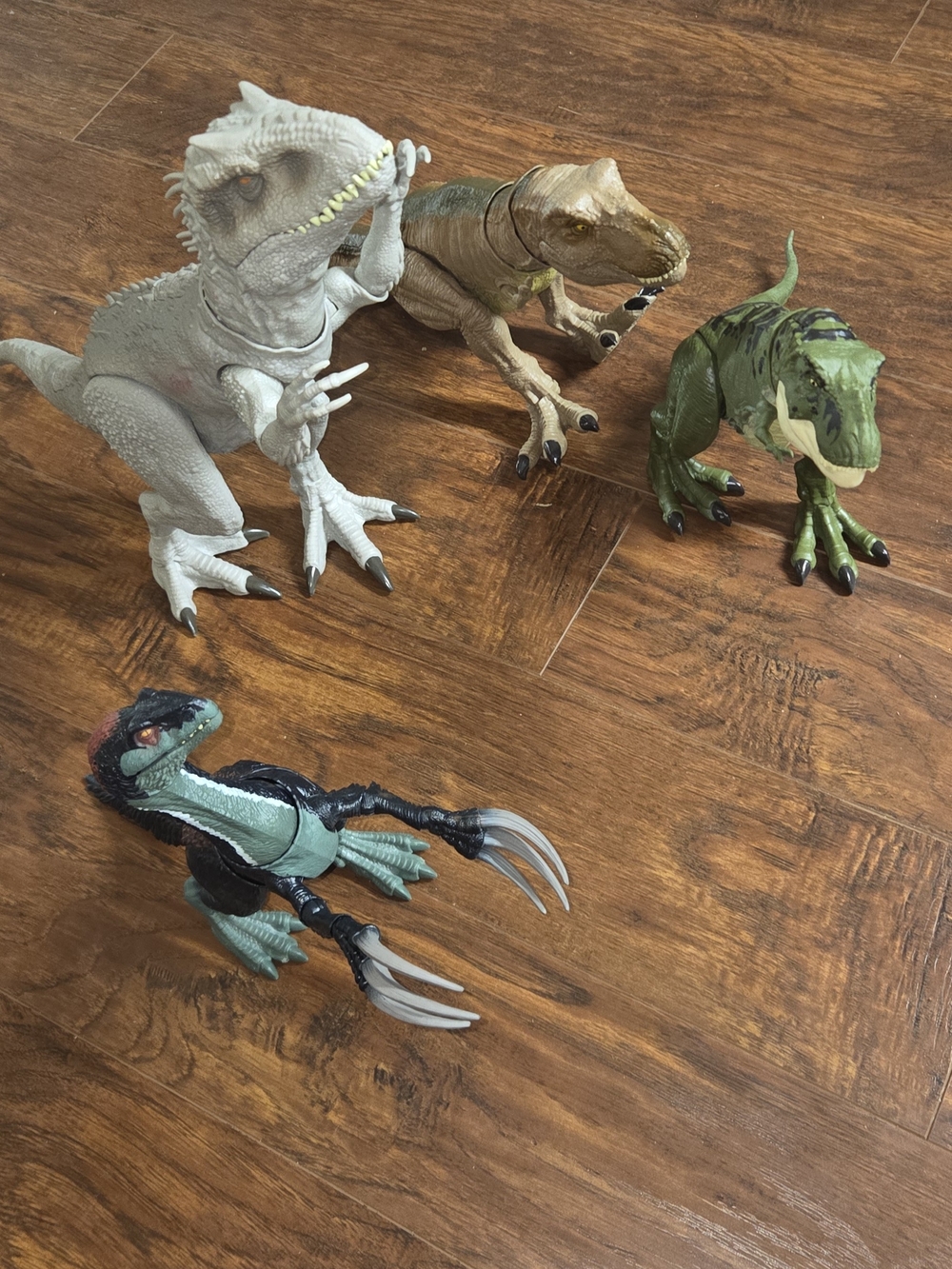 Set of 4 Toy Dinosaurs - Green, Tan, White
